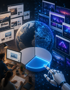 Ein Drittel KI-generiert: Neue Webseiten kann jeder mit KI erstellen (Bild: ChatGPT/Dall-E)