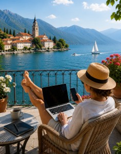 Arbeiten im Urlaub: für viele Deutsche und Österreicher ganz normal (Bild: ChatGPT/Dall-E)