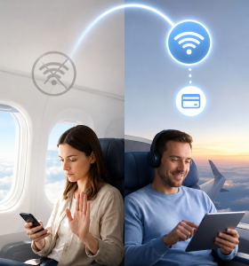 WLAN an Bord gegen Bares: Viele Reisende finden zehn Euro okay (Bild: ChatGPT/Dall-E)