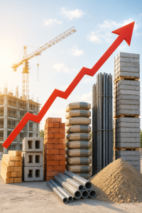Im Mai 2026 steigende Preise bei fast allen Baumaterialien (Bild: ChatGPT/Dall-E)