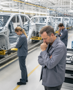 Schlechte Stimmung: Unternehmen der Automobilbranche nachdenklich (Bild: ChatGPT/Dall-E)