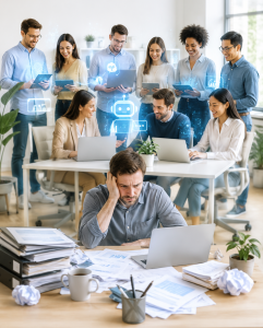 Arbeitsalltag: Ohne KI-Unterstützung läuft fast nichts mehr (Bild: ChatGPT/Dall-E)