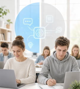 Studenten beim Lernen: Bereits jeder Zweite nutzt KI-Tools (Bild: ChatGPT/Dall-E)
