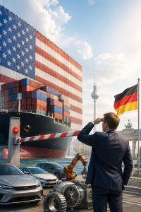 Sorgenvoller Blick: US-Zollpolitik belastet deutsche Unternehmen (Bild: ChatGPT/Dall-E)