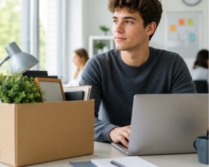 Junger Mann im Büro: Seine Altersgruppe ist oft befristet eingestellt (Foto: ChatGPT/Dall-E)