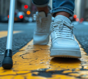 Blinde Person im Alltag: Für sie gibt es bald eine bessere Navigation (Foto: harvard.edu)