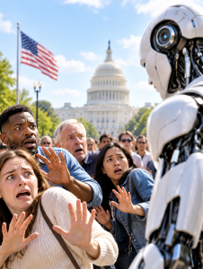 Ängstliche Amerikaner: Viele fürchten die Folgen des KI-Einsatzes (KI-Bild: ChatGPT/Dall-E)