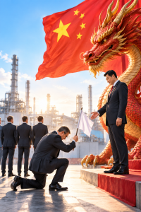 Kniefall vor Rivalen aus China: Deutsche Industriebetriebe oft chancenlos (KI-Bild: ChatGPT/Dall-E)